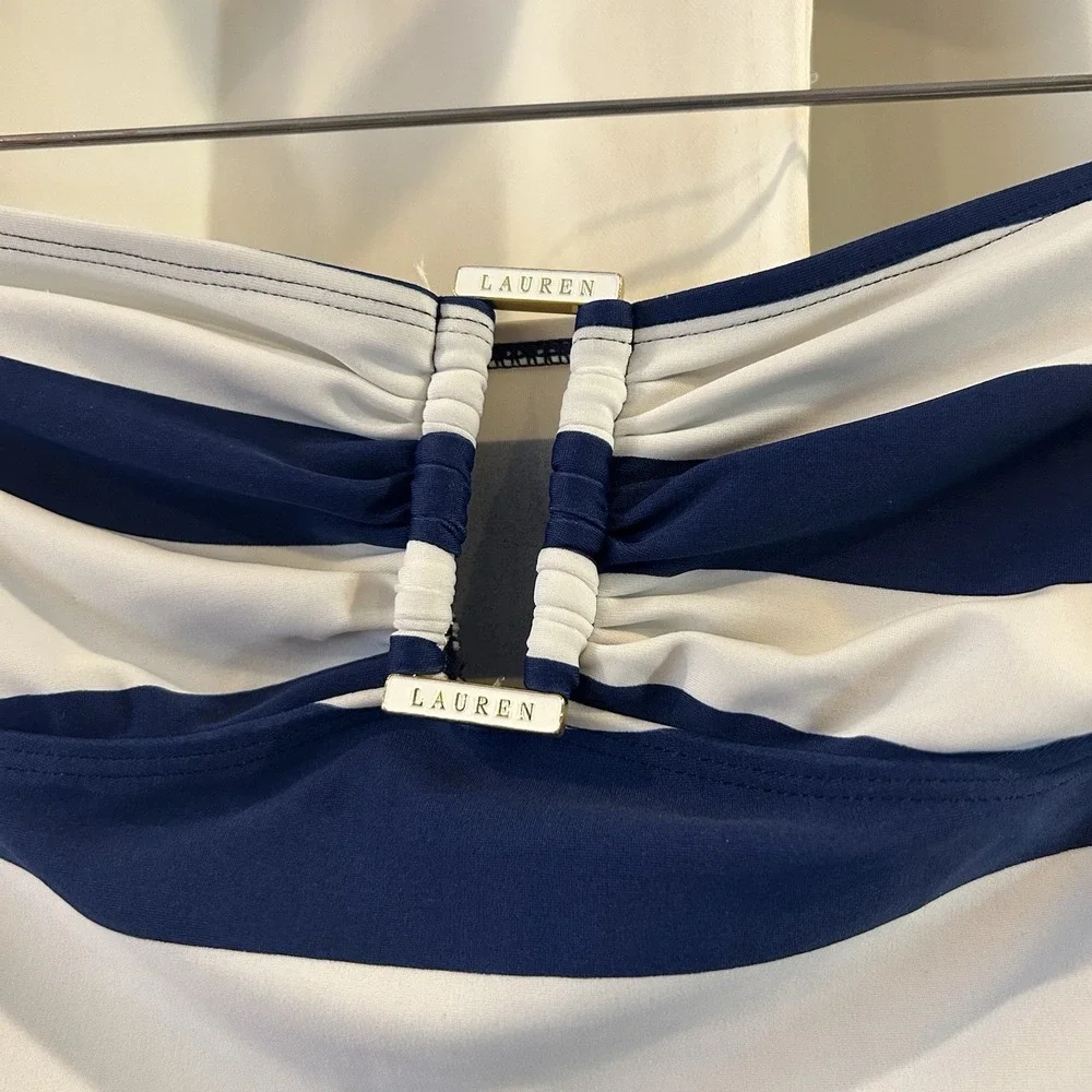 Lauren Ralph Lauren Women's Tankini Sz 4 Swim‎ Top Striped Blue White Strapless